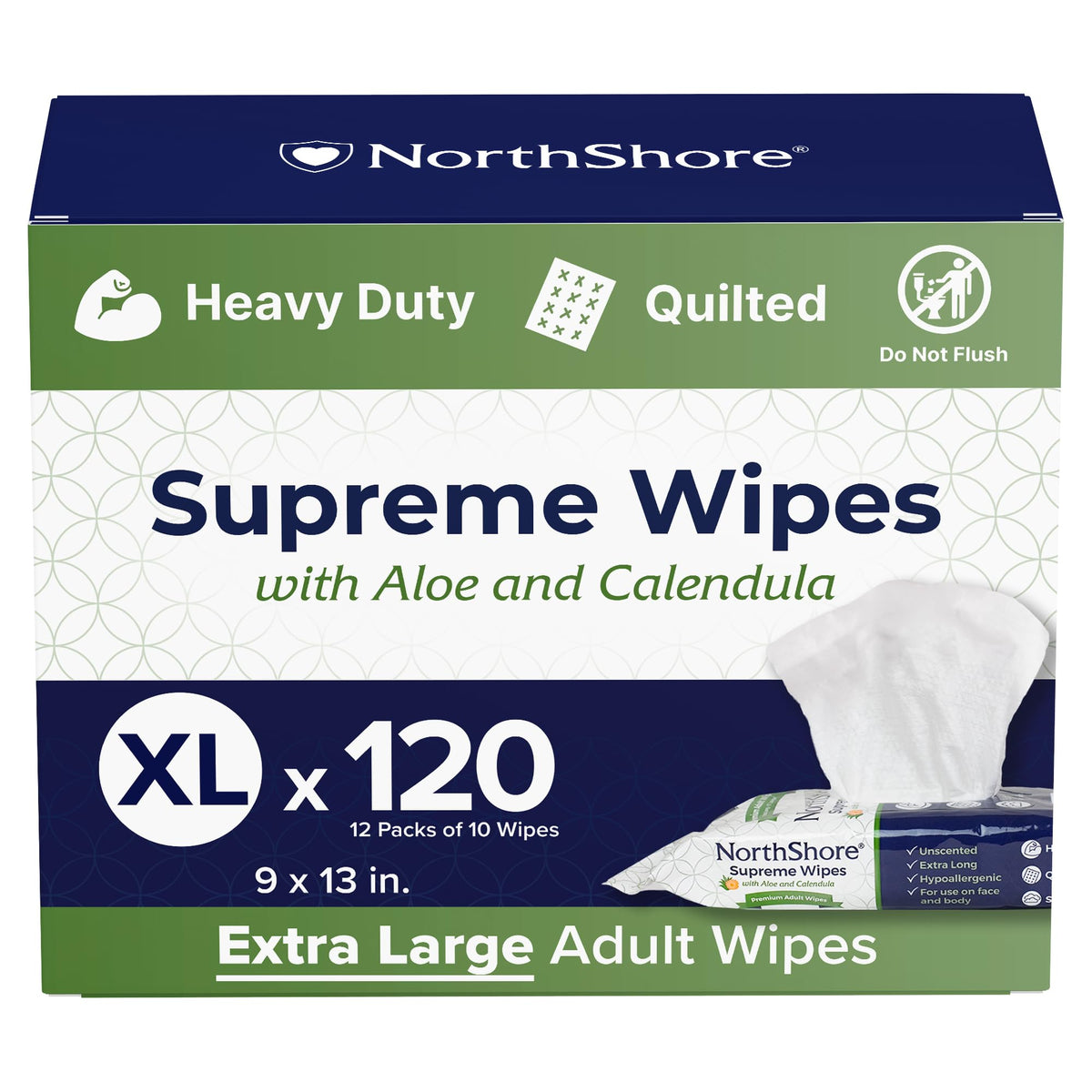 NorthShore Supreme Quilted Skin Cleansing Wipes, X-Large, 600 Count