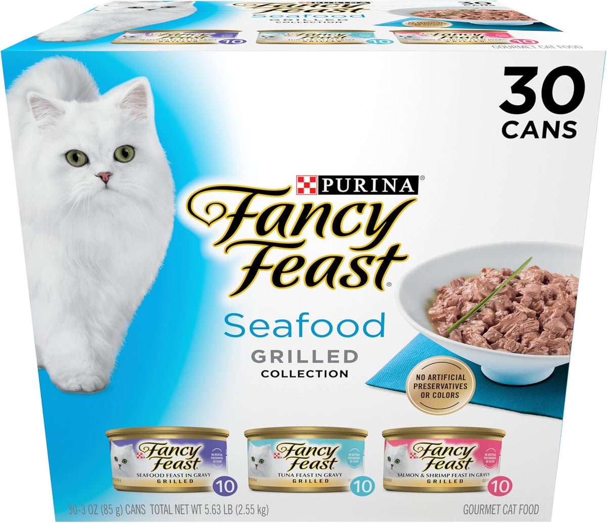 Purina Fancy Feast Grilled Seafood Wet Cat Food, 3 oz Cans, 30-Pack