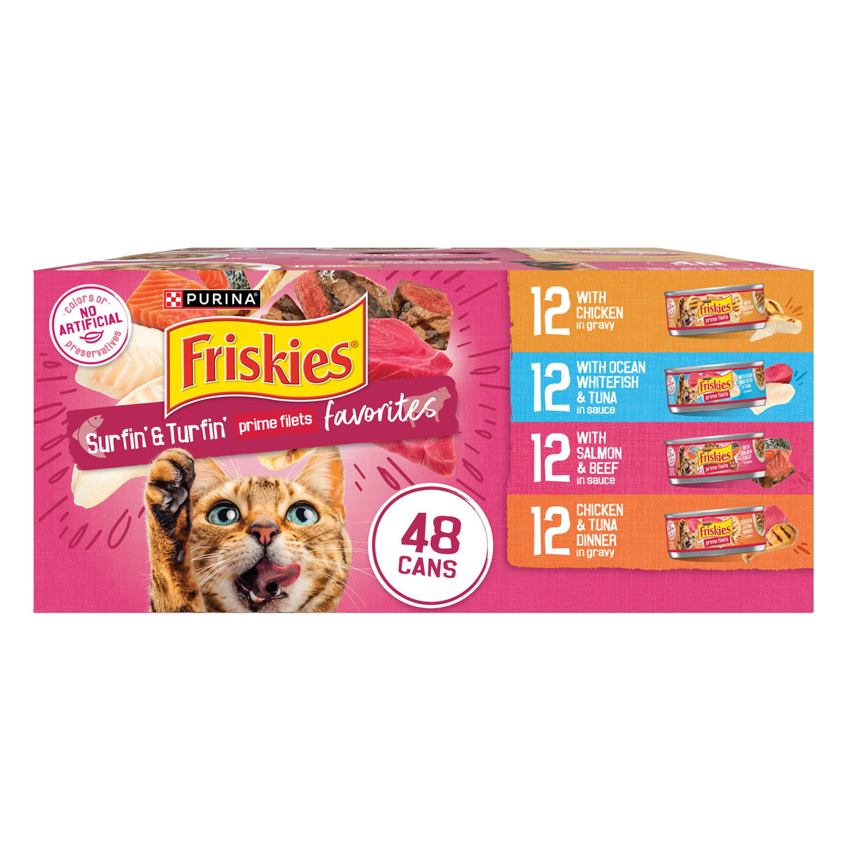 Purina Friskies Prime Filets Wet Cat Food Variety Pack, 40 × 5.5 oz