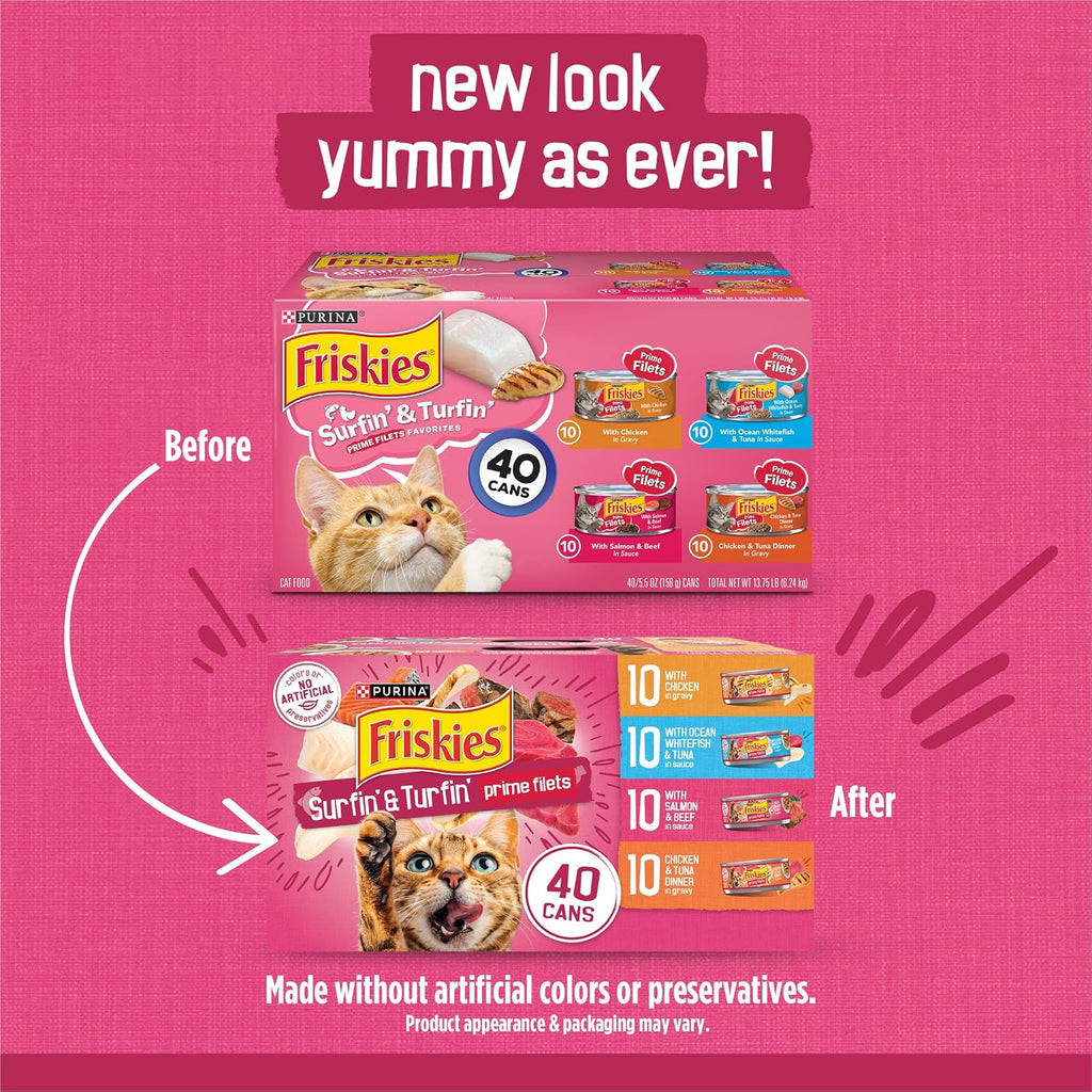 Purina Friskies Prime Filets Wet Cat Food Variety Pack, 40 × 5.5 oz